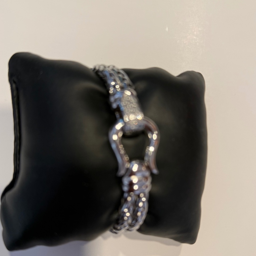 NEW Double Strand Wheat Link Chain Bracelet Diamond Embellished Clasp 7.5"